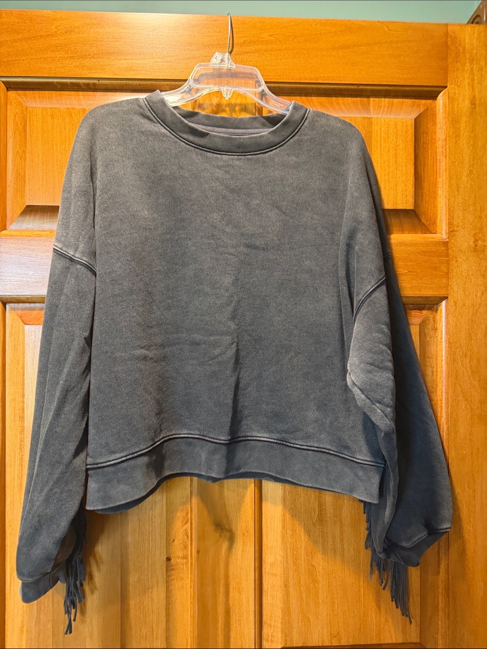 GAP Washed Black Cropped Fringe-Hem Sweatshirt